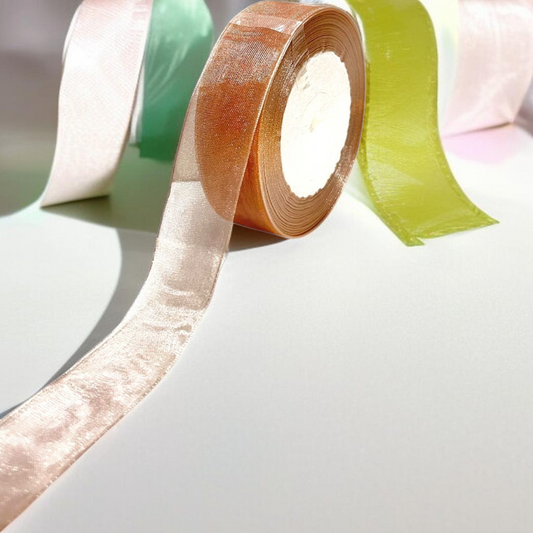 Premium organza Ribbon | size- 25 mm-|  Length -30 mtr|Champagne Gold