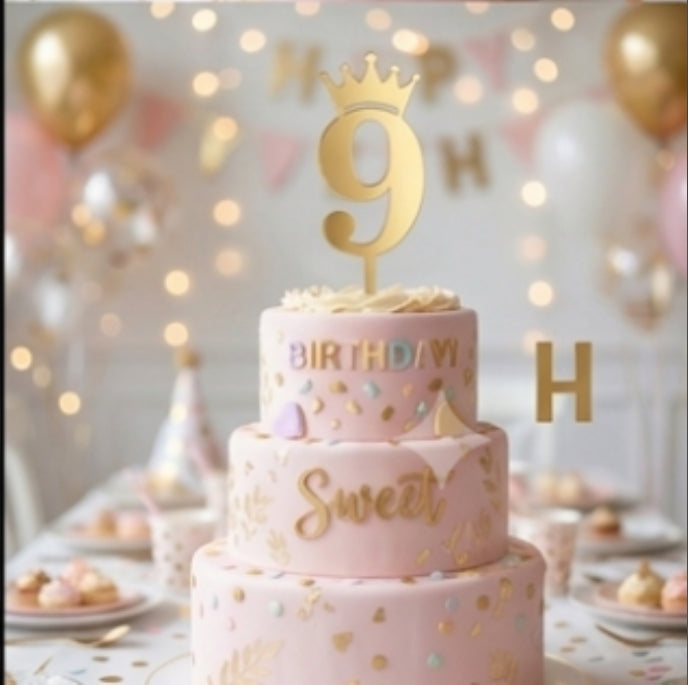 ACRYLIC NUMBER TOPPER  CROWN 9