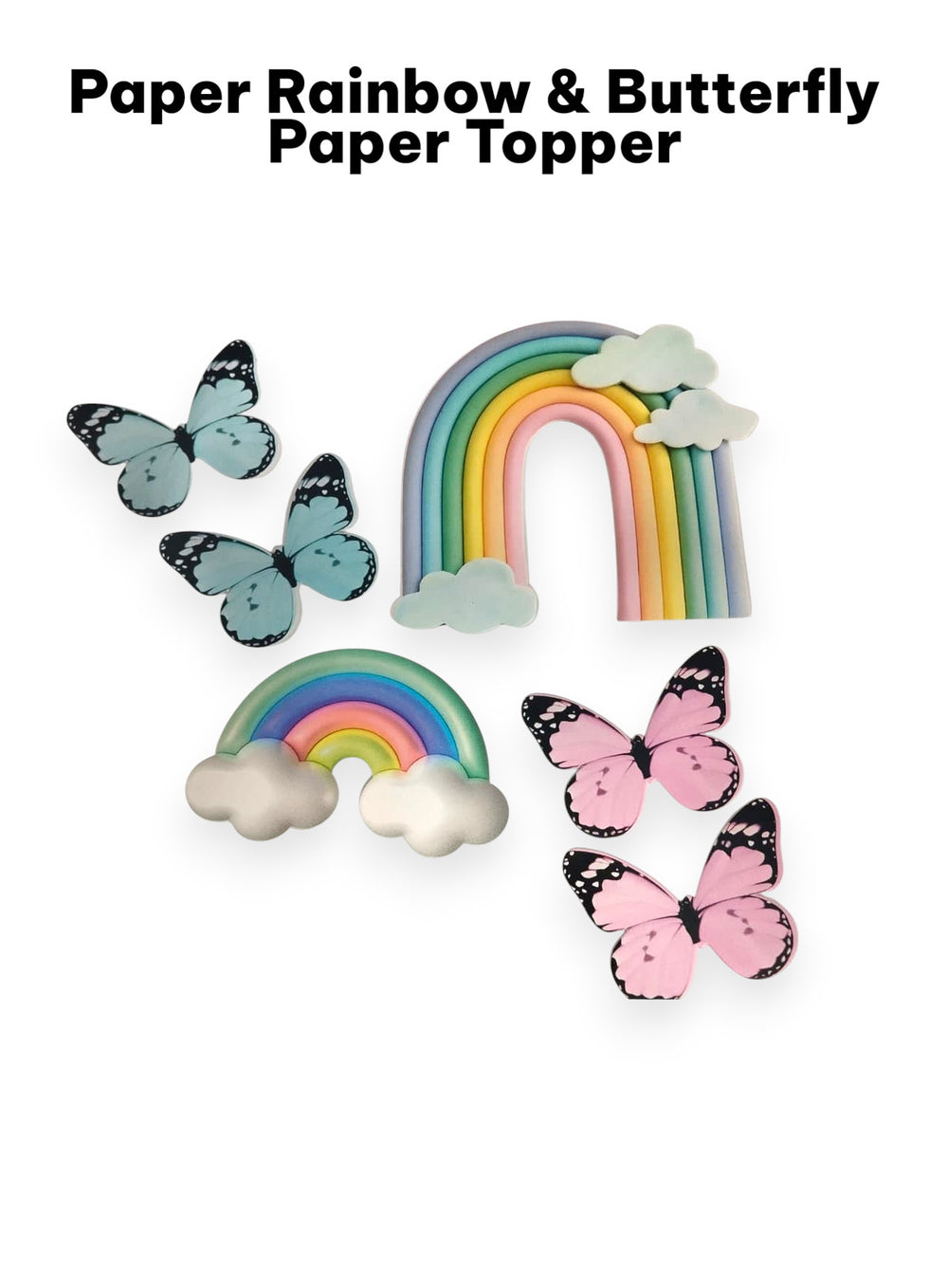 Paper Rainbow Topper Sets with Butterflies | Pack Of 6 pcs #Design 1