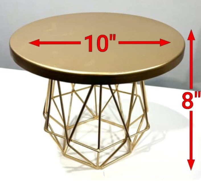 Golden Geometric Cake Stand - 10" Diameter, 8" Height,|Golden Brown Color | Fully Washable, Ideal For Weddings, Birthdays, And Celebrations