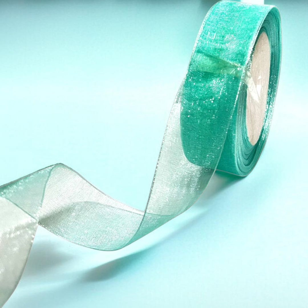 Premium organza Ribbon | size- 25 mm-|  Length -30 mtr| Aqua Blue
