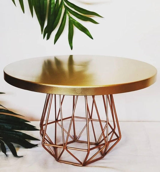 Golden Geometric Cake Stand - 10" Diameter, 8" Height,|Golden Brown Color | Fully Washable, Ideal For Weddings, Birthdays, And Celebrations
