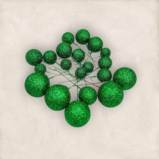 Glitter Faux Ball Green Colour  20 pcs pack