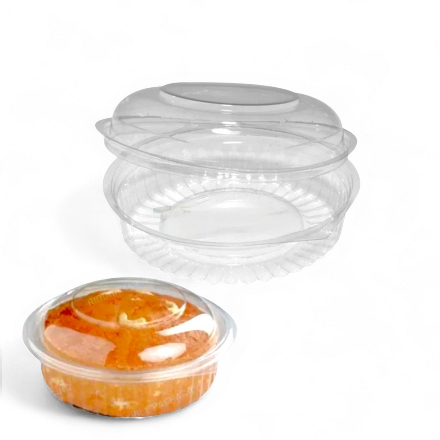 Pet Round Hinged Container Capacity 590 Ml -20 oz |  size 6.8*2.3 inch | 10 pcs pack