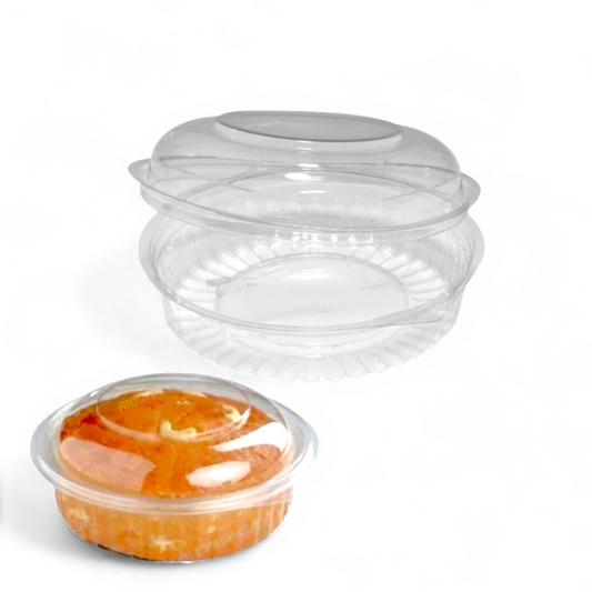 Pet Round Hinged Container Capacity 590 Ml -20 oz |  size 6.8*2.3 inch | 10 pcs pack