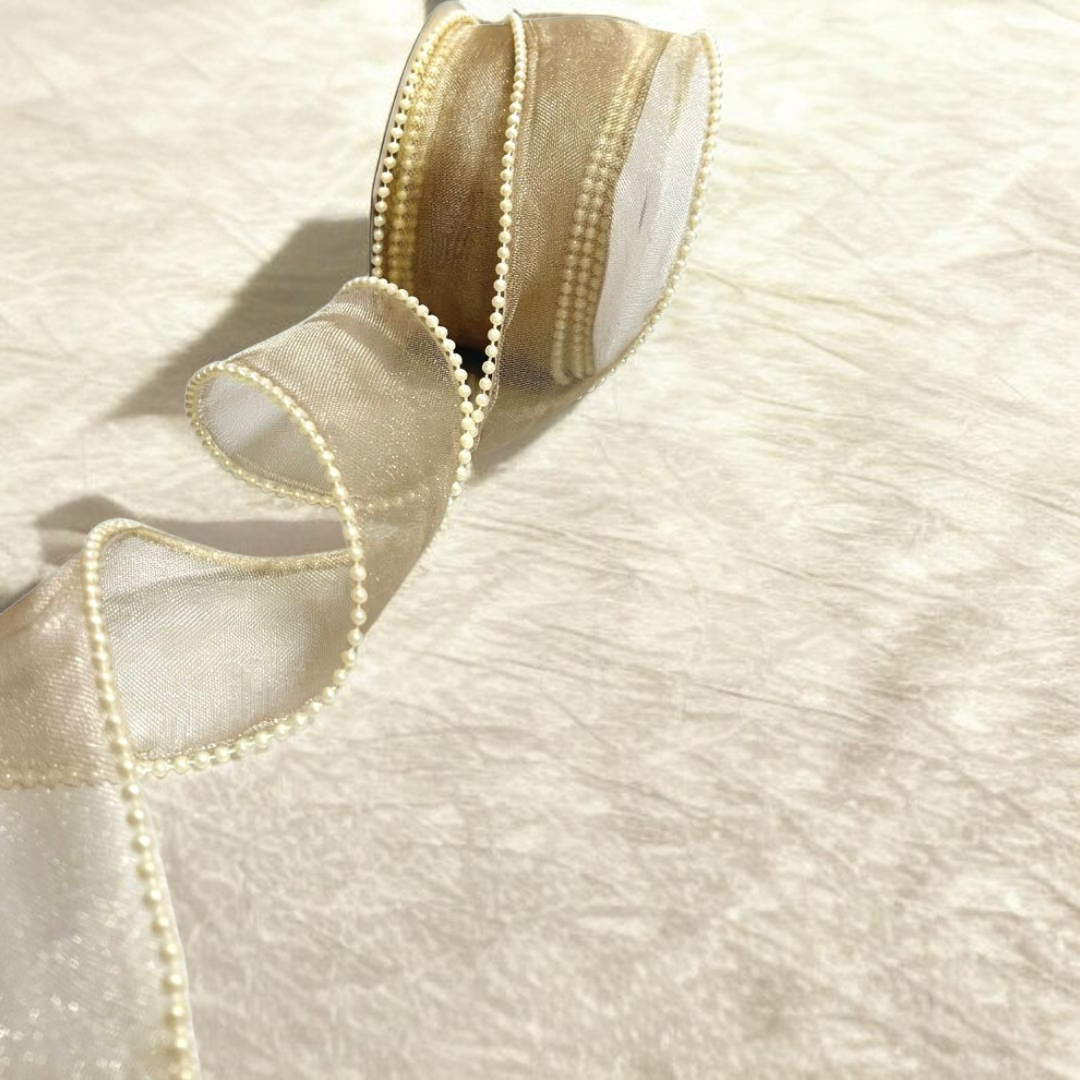 Pearl Ribbon| Size 2 inch | Length 9 Mtr |  Light Golden Brown