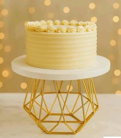 Golden White Geometric Cake Stand - 10" Diameter, 8" Height, Brown Color | Fully Washable, Ideal For Weddings, Birthdays, And Celebrations
