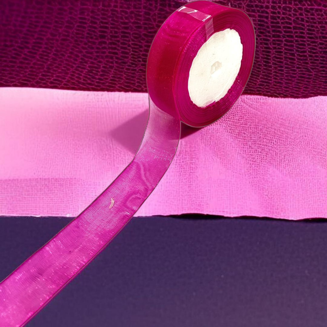 Premium organza Ribbon | size- 25 mm-|  Length -30 mtr|Rani Pink