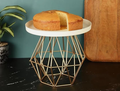 Golden White Geometric Cake Stand - 10" Diameter, 8" Height, Brown Color | Fully Washable, Ideal For Weddings, Birthdays, And Celebrations