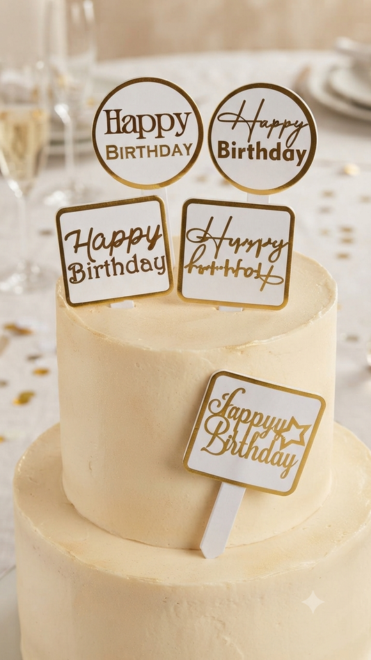 HAPPY BIRTHDAY| GOLDEN FOIL PAPER TOPPER |100PCS PACK